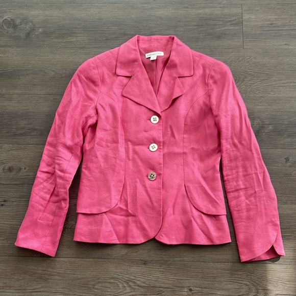 Coldwater Creek Petites Linen Blazer with Tulip Bracelet Sleeves Pink - Picture 2 of 9